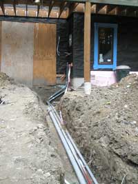 Ditch with utility lines to the house